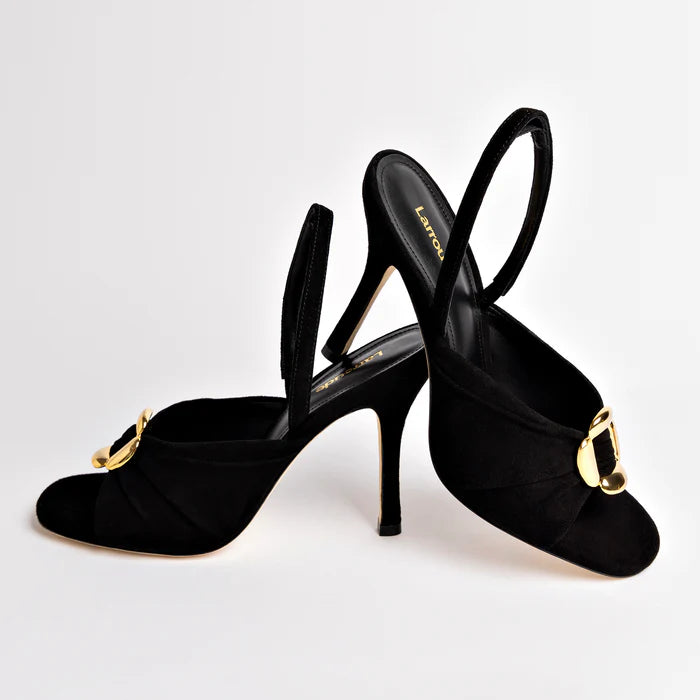 Larroude Mayfair Sandal in Black Suede