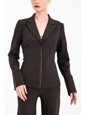 Elaine Kim Carlyle Tech Stretch Puff Sleeve Blazer with Vegan Leather Trim