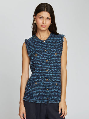Autumn Cashmere Long Tweed Vest with Fringe