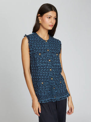 Autumn Cashmere Long Tweed Vest with Fringe