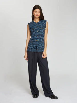 Autumn Cashmere Long Tweed Vest with Fringe