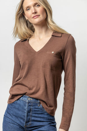 Lilla P Long Sleeve Collared V-Neck