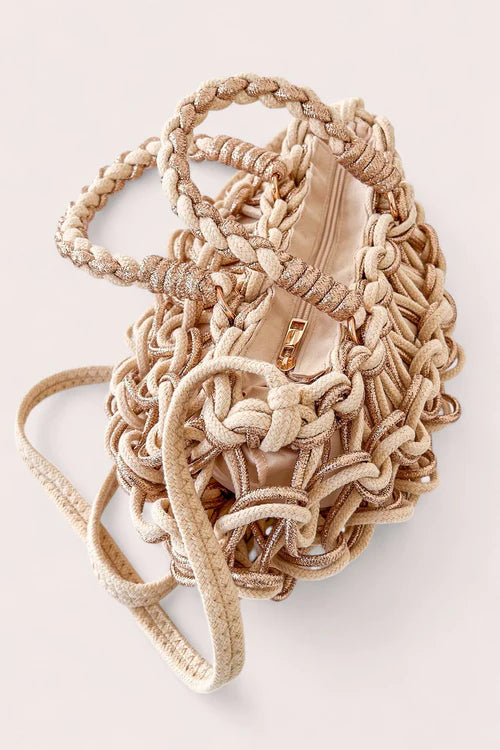 Debbie Katz Paris Metallic Crochet Bag, Cream/Rose Gold