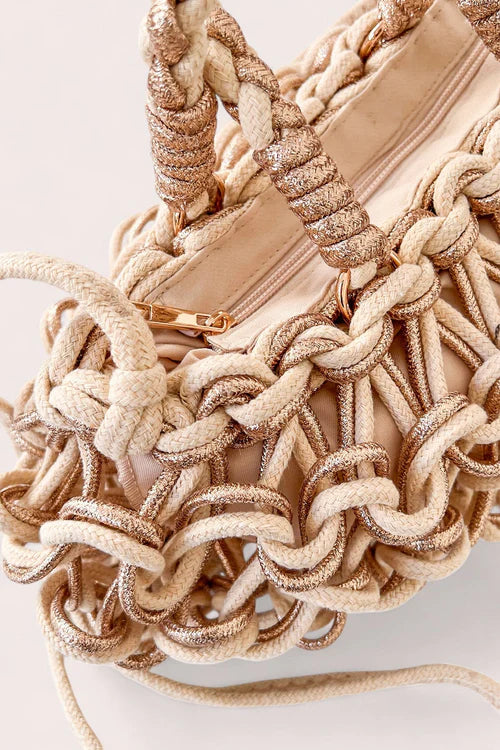 Debbie Katz Paris Metallic Crochet Bag, Cream/Rose Gold