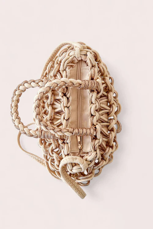 Debbie Katz Paris Metallic Crochet Bag, Cream/Rose Gold