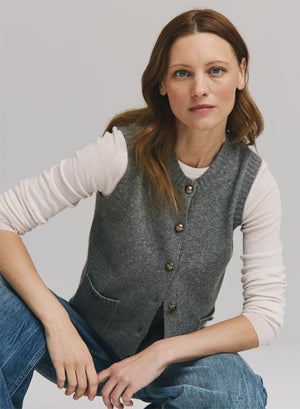 Autumn Cashmere Button Front Vest with Pockets