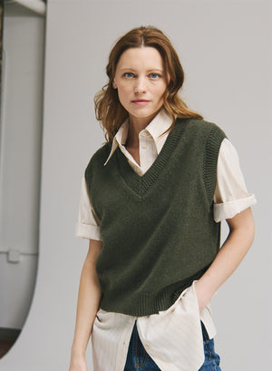 Autumn Cashmere Boxy Vest with Fancy Stitch Trim