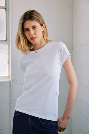 Catherine Gee Short Sleeve Tee, Red Hearts