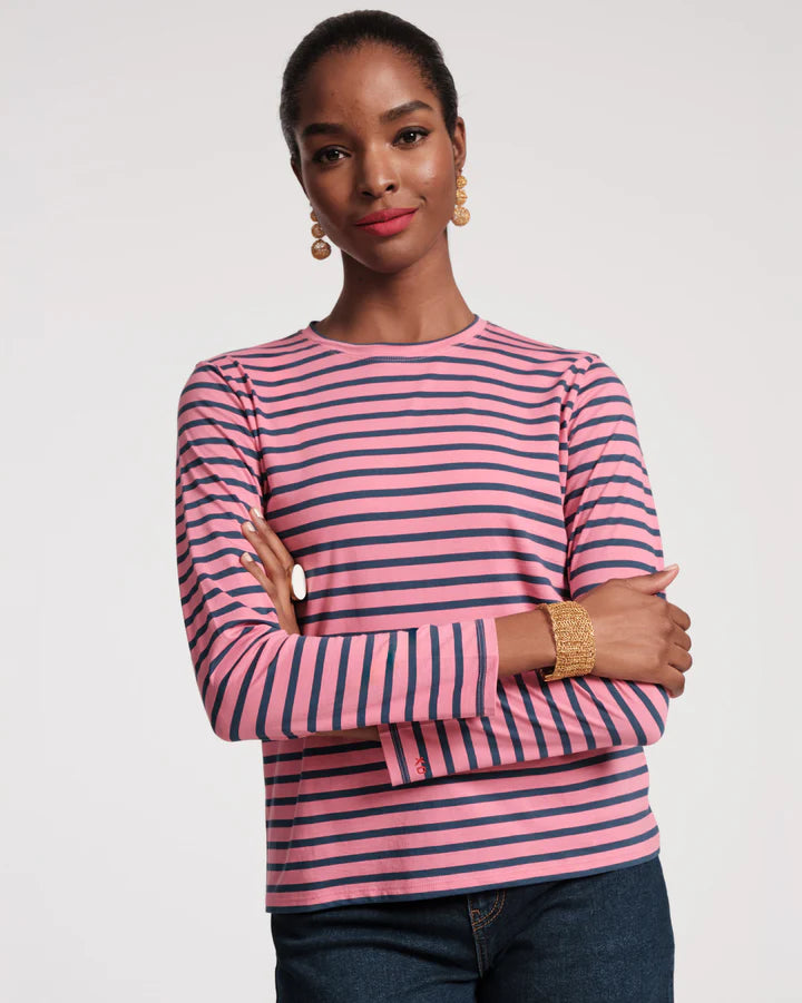 Frances Valentine Long Sleeve Striped Top, Pink/Navy