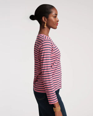 Frances Valentine Long Sleeve Striped Top, Pink/Navy