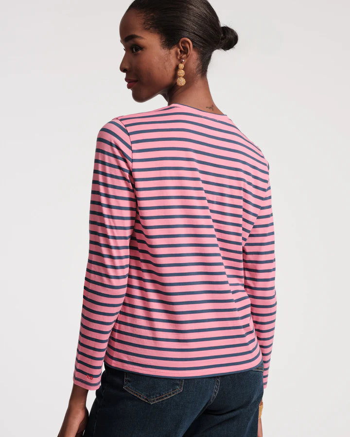 Frances Valentine Long Sleeve Striped Top, Pink/Navy