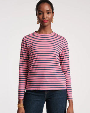 Frances Valentine Long Sleeve Striped Top, Pink/Navy