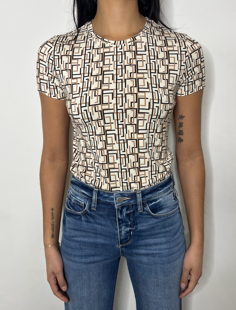 L'Agence Ressi Short Sleeve Crew, Geo Print