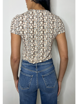 L'Agence Ressi Short Sleeve Crew, Geo Print