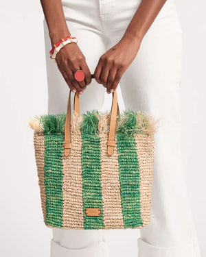 Frances Valentine Alfie Fringe Raffia Tote with Leather Handle