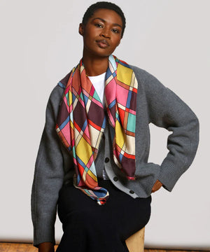 Echo Windowpane Silk Square Scarf, Available in 3 Colors