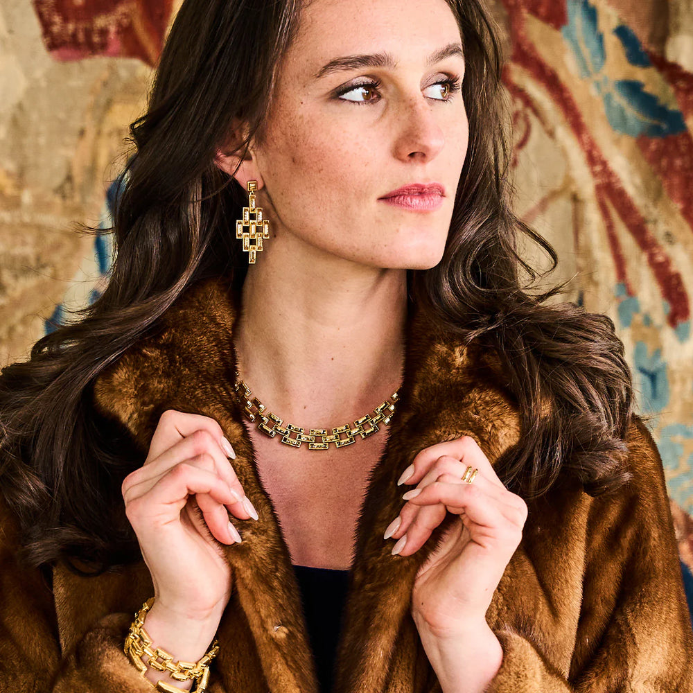 Capucine de Wulf Pathway Post Drop Earrings, Hammered Gold