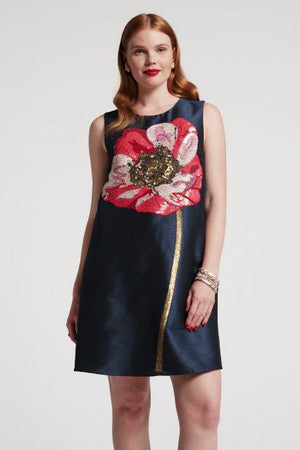Frances Valentine Alice Shift Dress with Sequin Flower Paradise Poppy