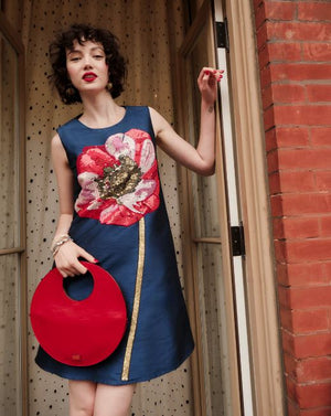 Frances Valentine Alice Shift Dress with Sequin Flower Paradise Poppy