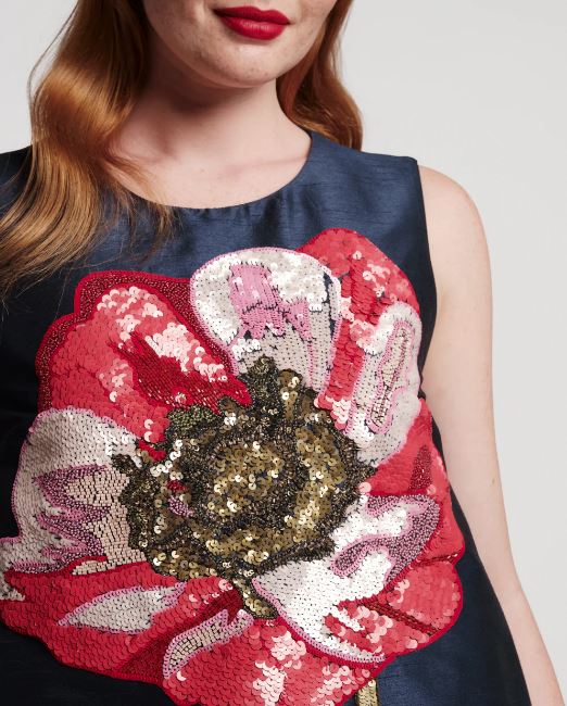Frances Valentine Alice Shift Dress with Sequin Flower Paradise Poppy