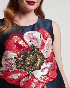 Frances Valentine Alice Shift Dress with Sequin Flower Paradise Poppy