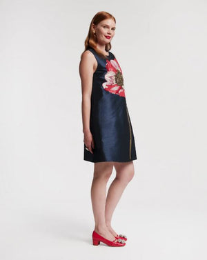 Frances Valentine Alice Shift Dress with Sequin Flower Paradise Poppy