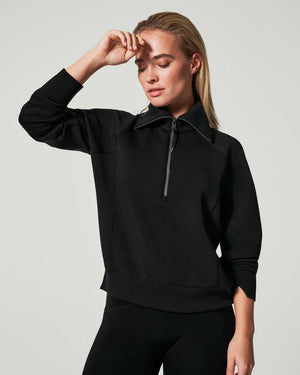 Spanx AirEssentials Half Zip Top, Very Black