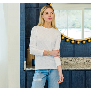 Erin Gray Long Sleeve CYA Crew Tee, White Slub