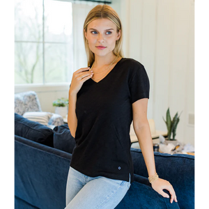 Erin Gray Short Sleeve Jeans V-Neck Tee, Available in 2 Colors