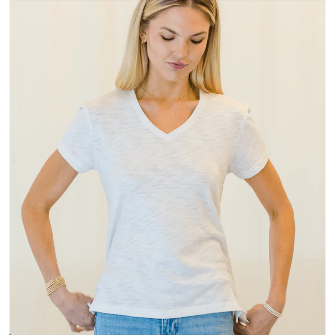 Erin Gray Short Sleeve Jeans V-Neck Tee, Available in 2 Colors