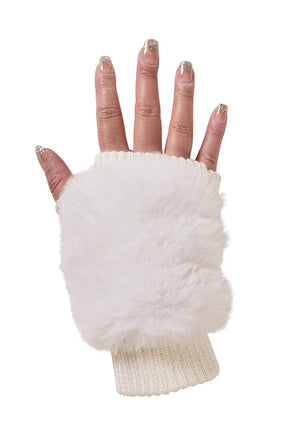 Fabulous-Furs Fingerless Knit Gloves, Ivory