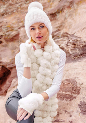 Fabulous-Furs Fingerless Knit Gloves, Ivory