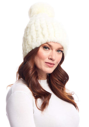 Fabulous-Furs Poppy Pom Beanie, Ivory