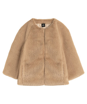 Echo Collarless Faux Fur Jacket with Raglan Sleeves