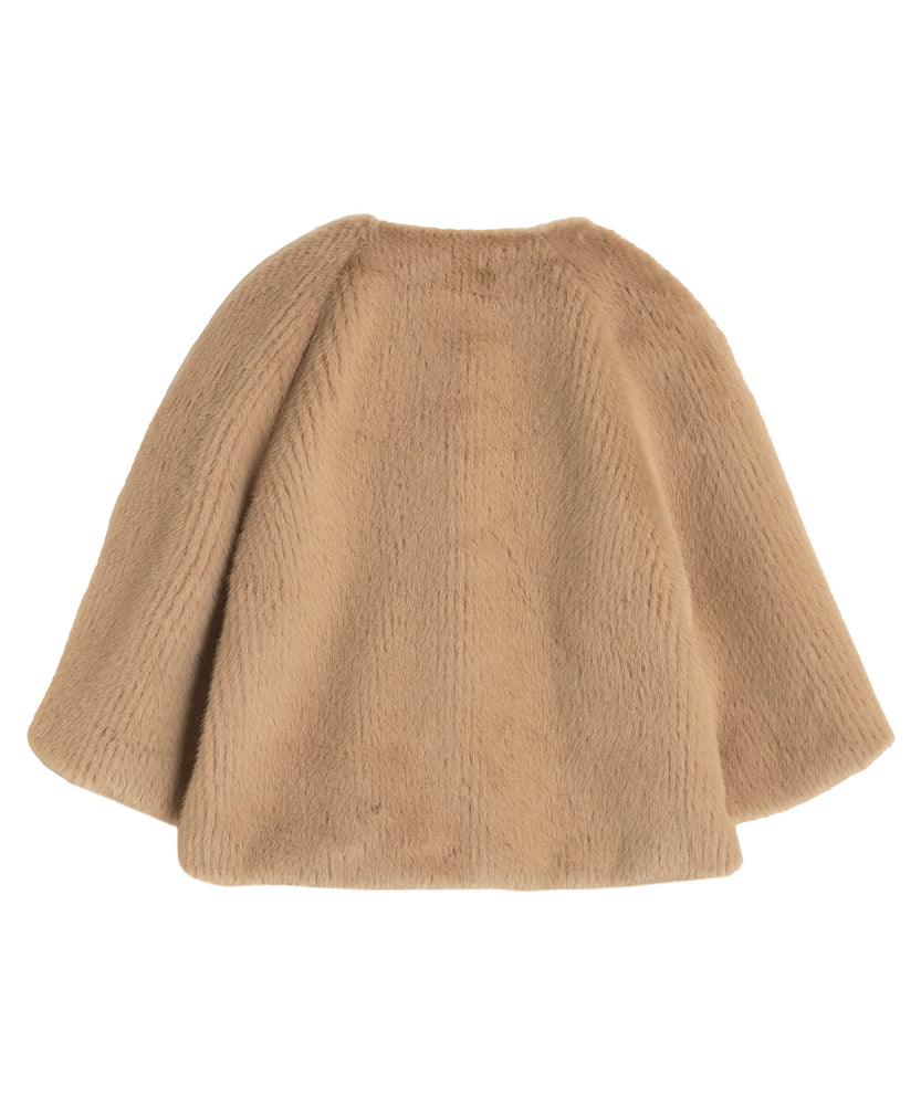 Echo Collarless Faux Fur Jacket with Raglan Sleeves