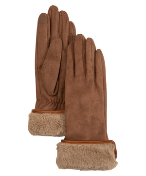 Echo Stretch Suede Fold-Up Faux Fur Cuff Gloves