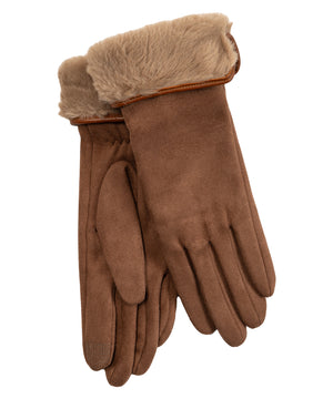 Echo Stretch Suede Fold-Up Faux Fur Cuff Gloves