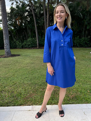 Hinson Wu Aileen 3/4 Sleeve Button Back Dress, Cobalt Blue