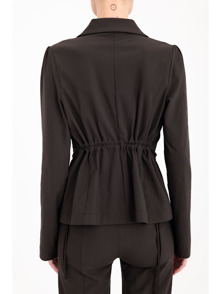 Elaine Kim Carlyle Tech Stretch Puff Sleeve Blazer with Vegan Leather Trim