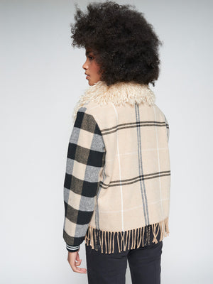 Vilagallo Checked Wool Bomber with Fringe