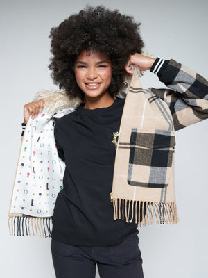 Vilagallo Checked Wool Bomber with Fringe