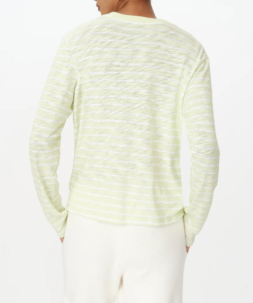 ATM Striped Long Sleeve Destroyed Wash Crop Tee, Mint Tint/White