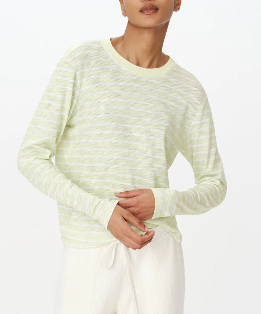 ATM Striped Long Sleeve Destroyed Wash Crop Tee, Mint Tint/White