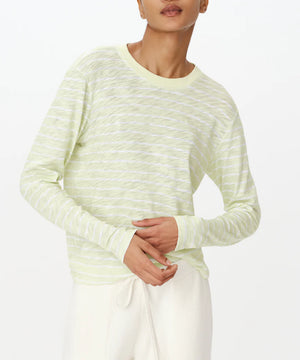 ATM Striped Long Sleeve Destroyed Wash Crop Tee, Mint Tint/White