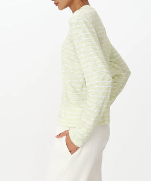 ATM Striped Long Sleeve Destroyed Wash Crop Tee, Mint Tint/White