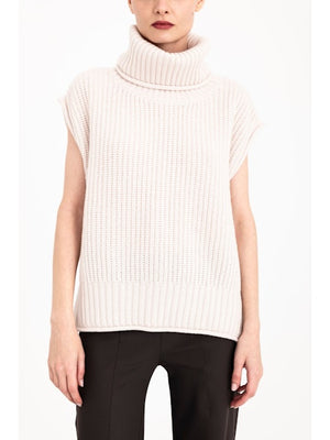 Elaine Kim Carmel Cashmere Blend Turtle Neck Vest with Side Zippers