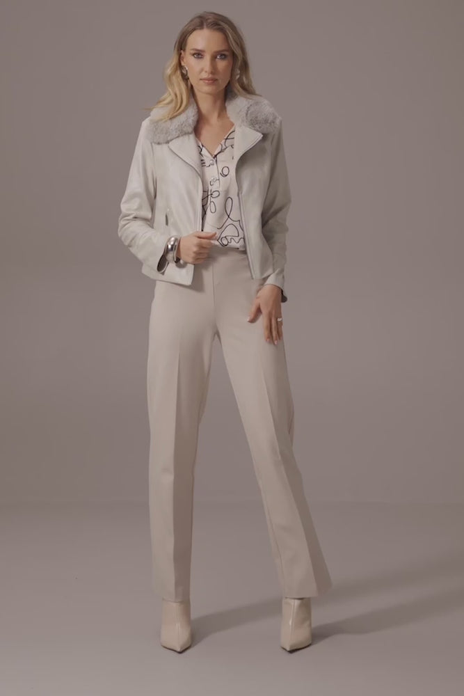 
            
                Load and play video in Gallery viewer, Joseph Ribkoff Foiled Suede Swing Jacket with Faux Fur Collar
            
        