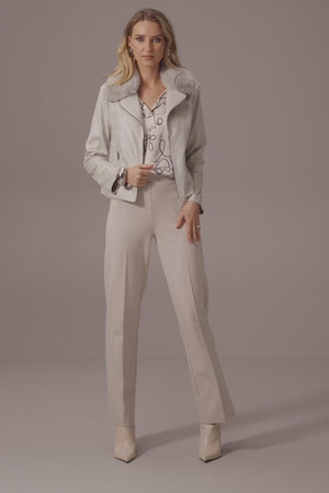 
            
                Load and play video in Gallery viewer, Joseph Ribkoff Foiled Suede Swing Jacket with Faux Fur Collar
            
        