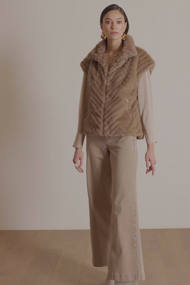
            
                Load and play video in Gallery viewer, Joseph Ribkoff Chevron Faux Fur Mock Neck Vest
            
        