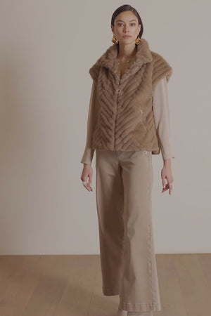 
            
                Load and play video in Gallery viewer, Joseph Ribkoff Chevron Faux Fur Mock Neck Vest
            
        